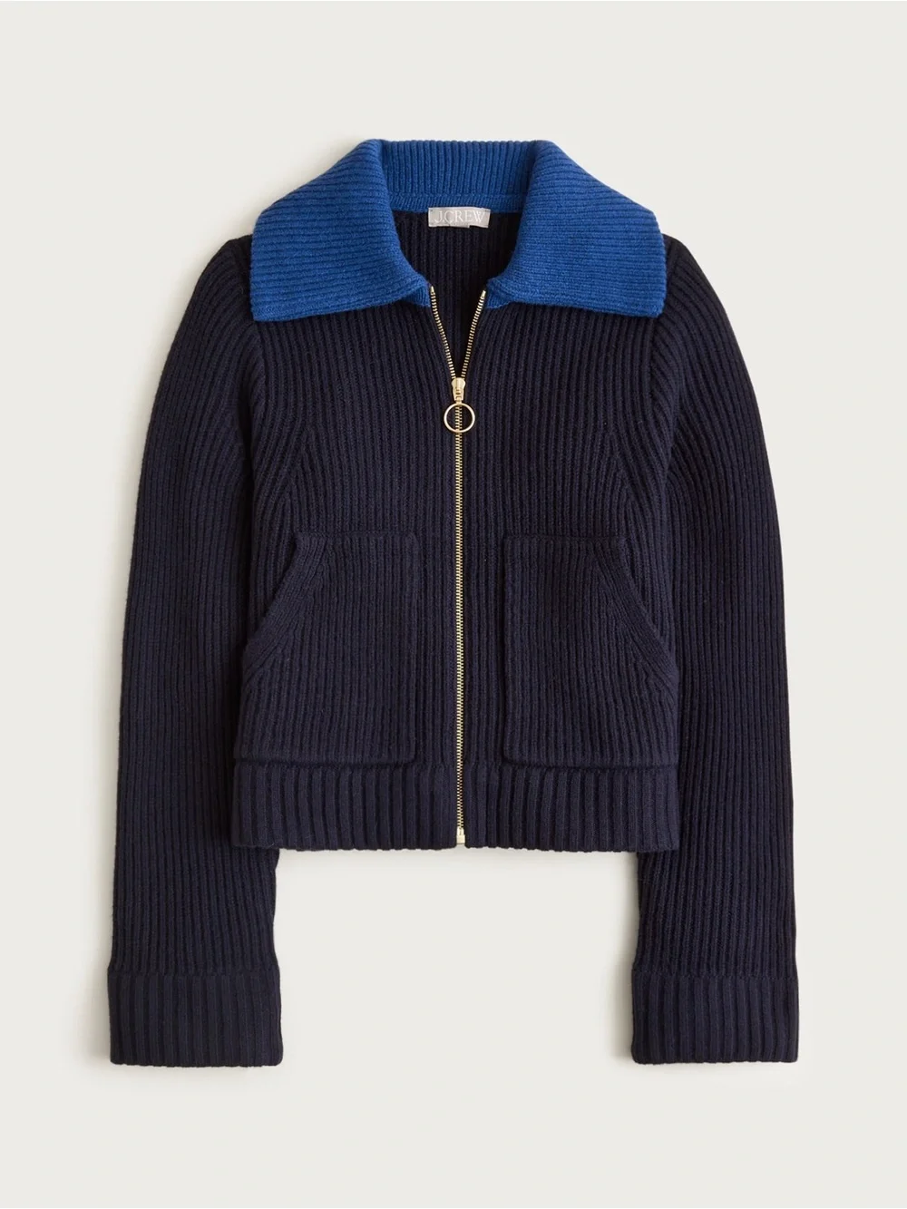 J.Crew Colorblock Collared Full Zip Sweater in Wool